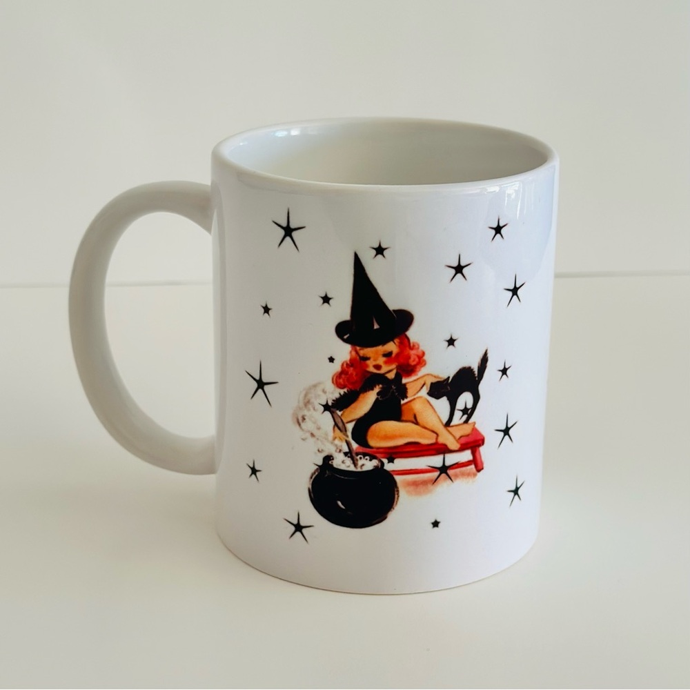Retro Witch Design White Mug